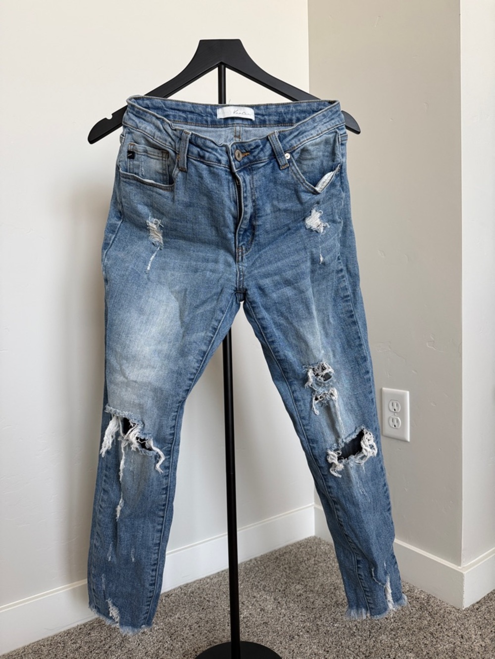 KanCan Women's Light Blue Distressed Boyfriend Jeans